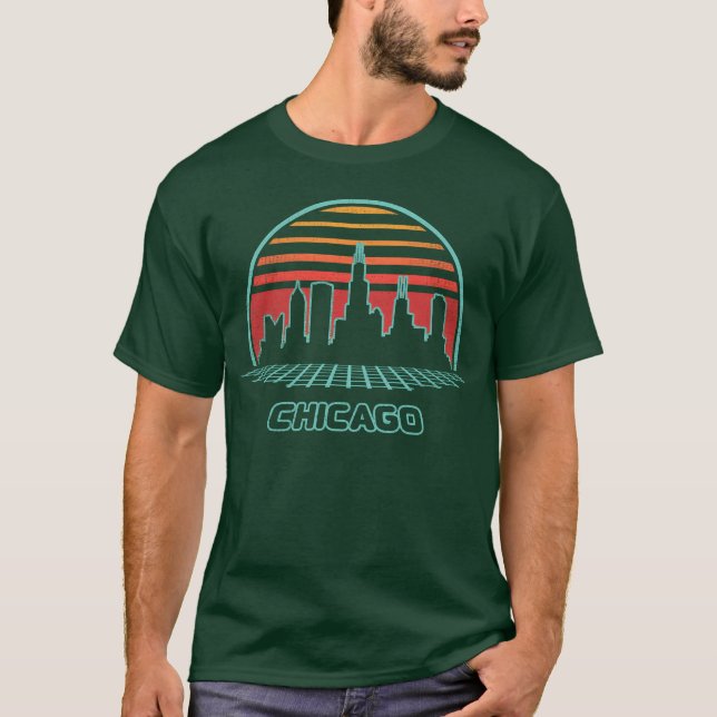 Camiseta Presente da silhueta da cidade de Chicago estilo a (Frente)