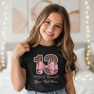 Camiseta Presente de 13º Aniversário Laço Estampa de Leopar