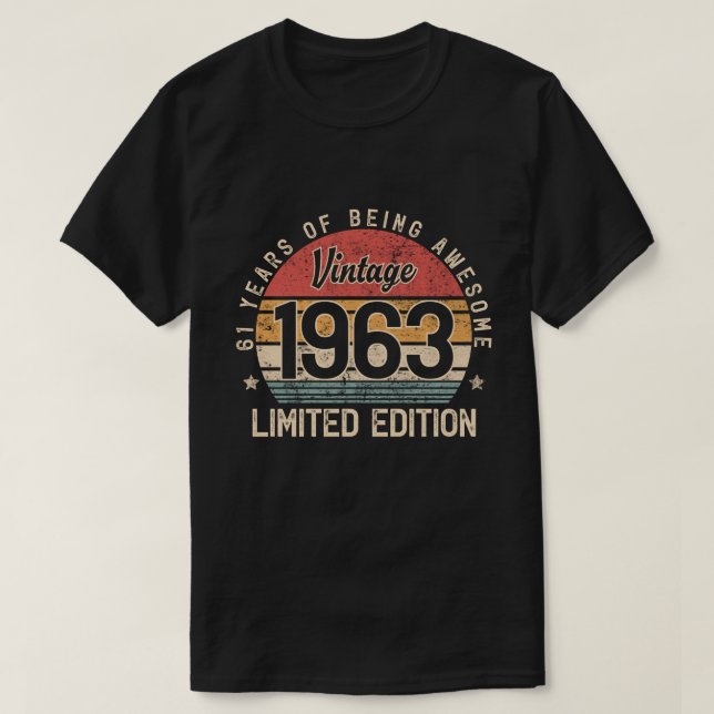 Camiseta Presente de 61 anos, 1963 Edição limitada de 61rua (Frente do Design)
