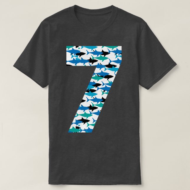 Camiseta Presente De 7 Birthday Shark Patterk De Sete Anos (Frente do Design)