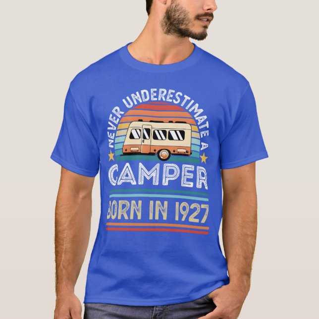 Camiseta Presente de acampamento para nascido em 1927 100º  (Frente)