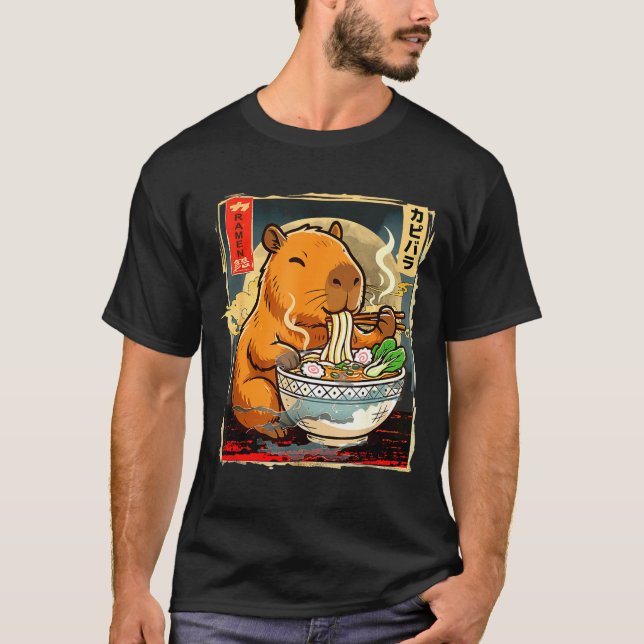 Camiseta Presente de anime de capivara Kawaii comendo macar (Frente)