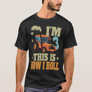 Camiseta Presente de Aniversário de 3 Anos Trator Fazenda V
