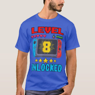 Camiseta Presente de Aniversário de 8 Anos Menino Nível 8 D