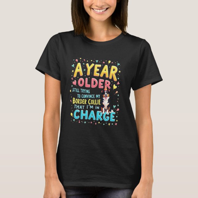 Camiseta Presente de Aniversário Divertido Border Collie Cã (Frente)
