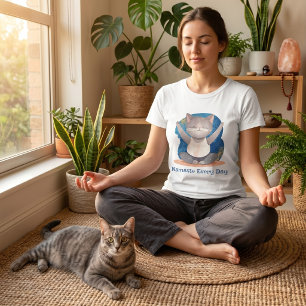 Camiseta Presente de Aquarela Gato Ioga Amante Professora M