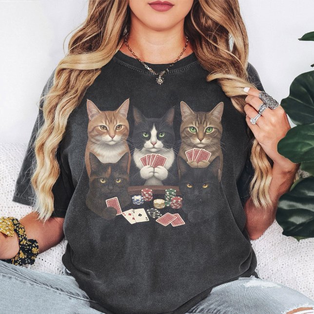 Camiseta Presente de Arte Engraçada de Gatos Jogando Pôquer (Criador carregado)