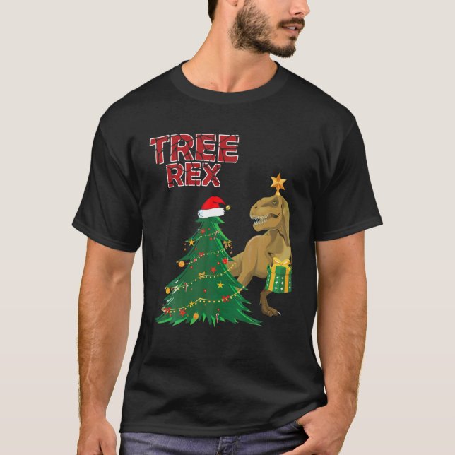 Camiseta Presente de Árvore Rex Dinosaur de Natal (Frente)
