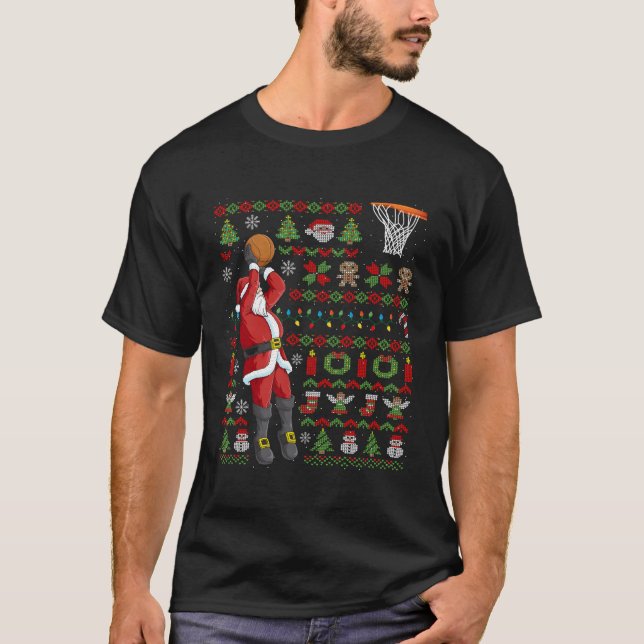 Camiseta Presente De Basquete Ugly Santa Claus Para O Natal (Frente)
