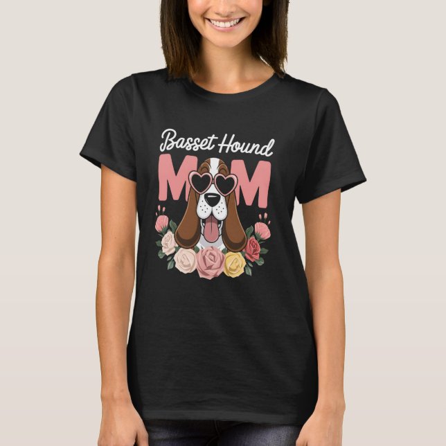 Camiseta Presente de Basset Hound Mamãe Cão Floral (Frente)
