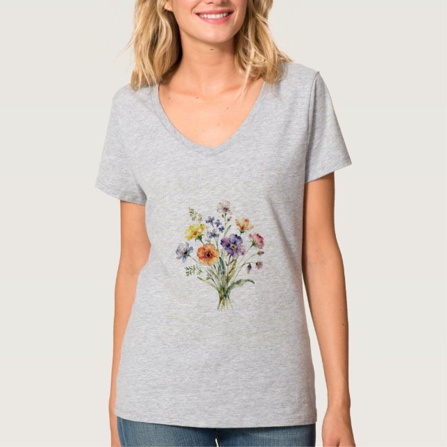 Camiseta Presente de Buquê Botânico em Aquarela com Estétic (Frente)
