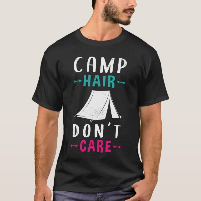 Camiseta Presente de Cabelo Camping Mamãe Acampamento (Frente)