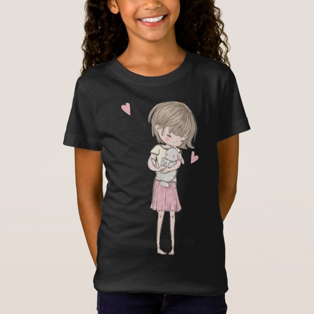 Camiseta Presente de coelho|Garota Bonita e Coelhinho Rosa (Frente)