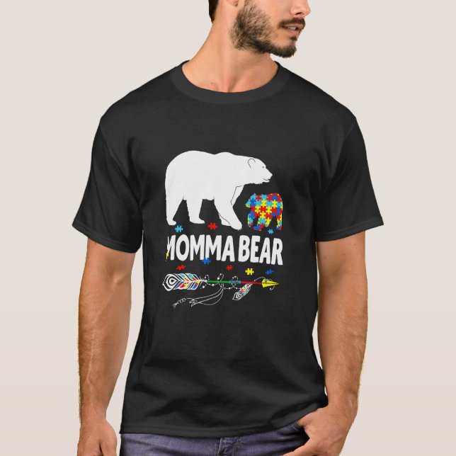 Camiseta Presente de Conscientização do Autismo Mamãe Urso  (Frente)