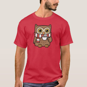 Camiseta Presente de Coruja de Desenho Animado Fofo Bebendo