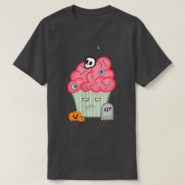 Camiseta Presente de Cupcake Zombie para o Dia das Bruxas (Frente do Design)