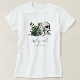 Camiseta Presente de Dama de Honra Caveira e Rosas Verde Ir