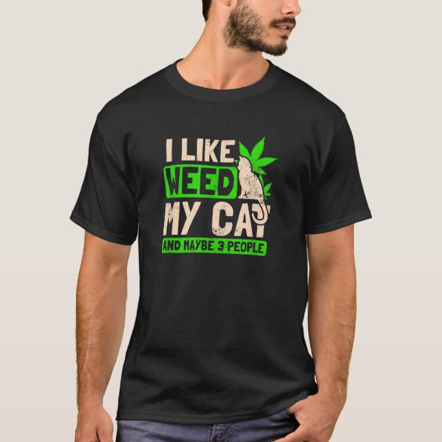Camiseta Presente de Design de Erva para Gatos Eu Gosto do  (Frente)