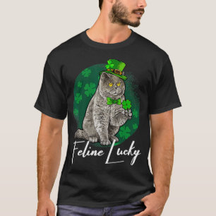 Camiseta Presente de Dia de São Patrício de Gato Felino Luc