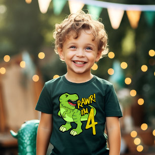 Camiseta Presente de Dinossauro de 4º Aniversário Fofo Rawr