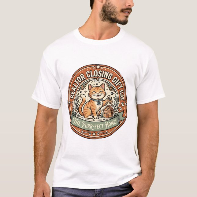 Camiseta Presente de Fechamento de Negócio de Imóvel Gato P (Frente)