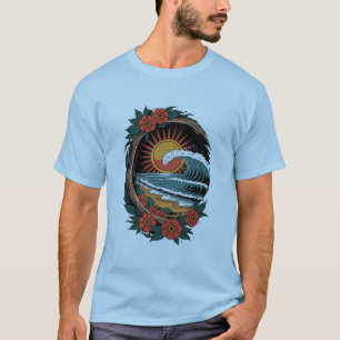 Camiseta Presente de Férias do Pôr do Sol Floral Beach Love