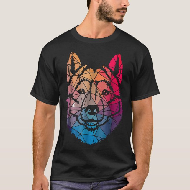 Camiseta Presente de Forma de Husky Siberiano Geométrico Le (Frente)