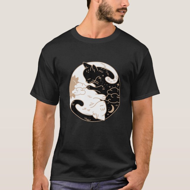 Camiseta Presente De Gato Branco Negro Yin E Yang (Frente)