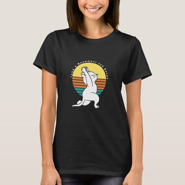 Camiseta Presente de Gato de Yoga Retro para Relaxar e Ter  (Frente)