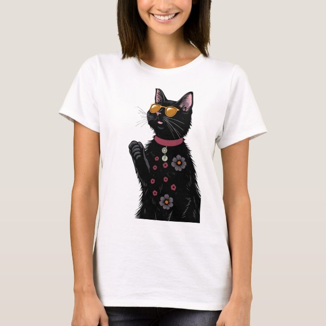 Camiseta presente de gato engraçado de verão preto para sen (Frente)
