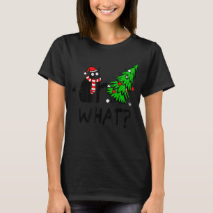 Camiseta Presente de Gato Negro Empurrando Árvore De Natal