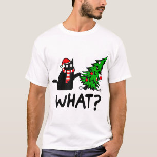 Camiseta Presente de Gato Negro empurrando Árvore de Natal 