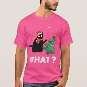 Camiseta Presente de gato preto engraçado empurrando árvore
