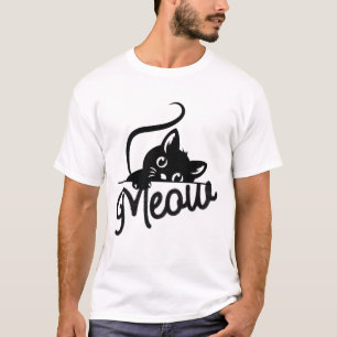 Camiseta Presente de Gato Preto Fofo “Miau” para Amantes de