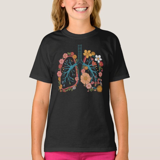 Camiseta Presente de Ilustração Vetor dos Pulmões Florais C (Frente)
