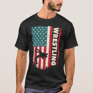 Camiseta Presente de Luta Livre Lutador Bandeira EUA Vintag