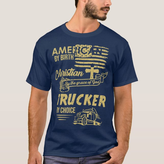 Camiseta Presente de Motorista de Caminhão Cristão American (Frente)