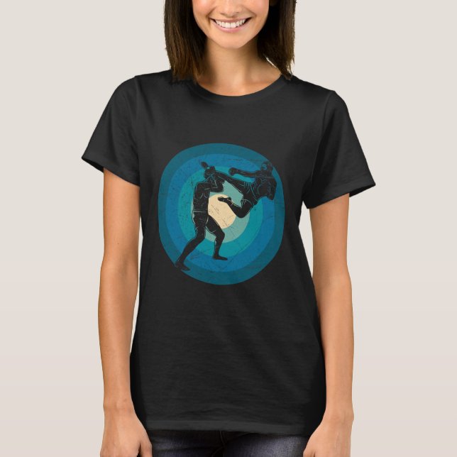 Camiseta Presente de Muay Thai Retro Azul - Nak Muay, Kickb (Frente)