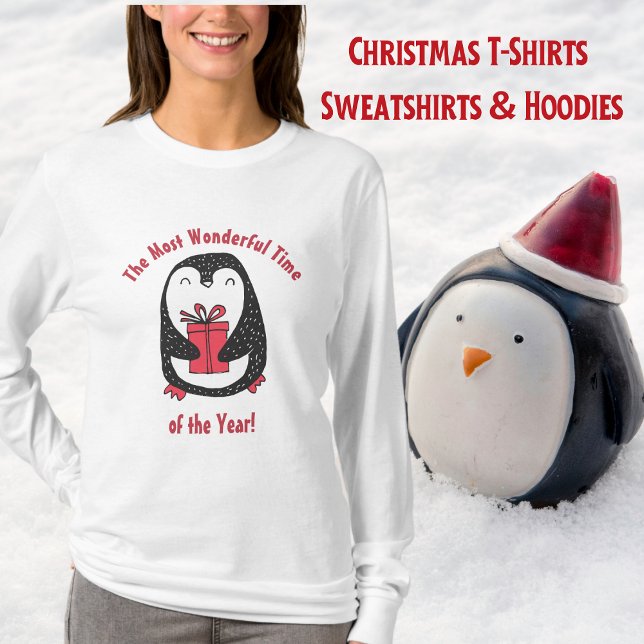 Camiseta Presente de Natal de Pinguim Bonito (Penguin, Christmas Gift, Cute, Ladies T-Shirt)