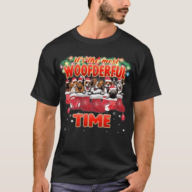 Camiseta Presente de Natal de Raças de Cães Doces e Maravil (Frente)