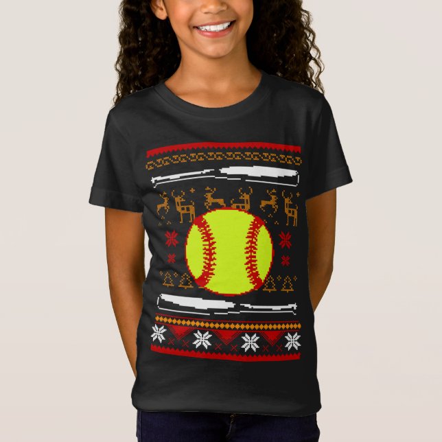 Camiseta Presente de Natal de Softball Engraçado (Frente)