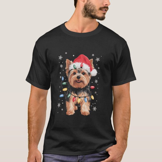 Camiseta Presente de Natal de Yorkie Cachorro Long Xmas (Frente)