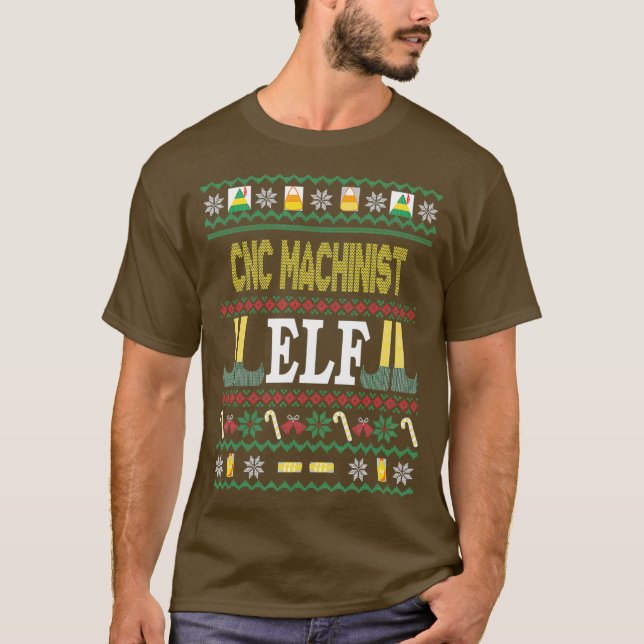 Camiseta Presente de Natal Engraçado pelo CNC Machinist Elf (Frente)