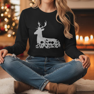 Camiseta Presente de Natal Floral Veado Natureza Vida Selva