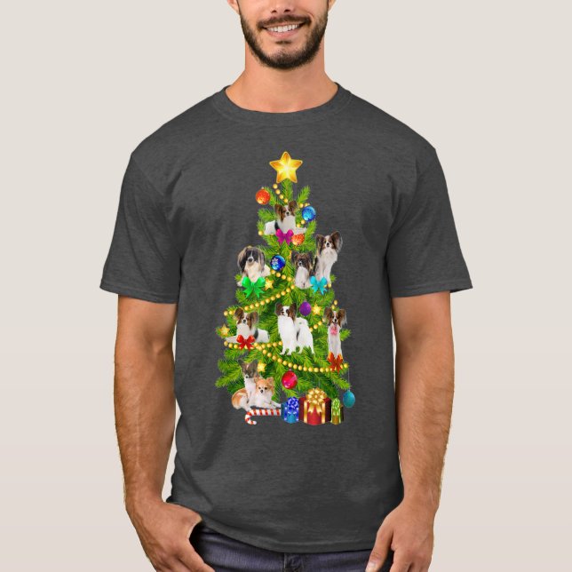 Camiseta Presente de Natal Papillon Pine Tree para Amantes  (Frente)