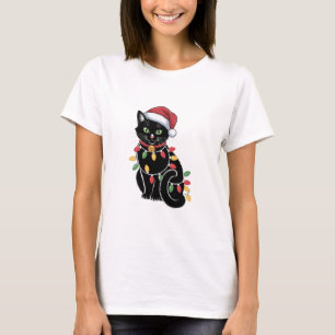 Camiseta Presente de Natal para Gato Preto, Gatinho de Nata