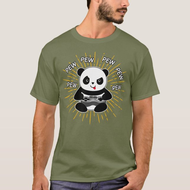 Camiseta Presente de Natal para jogos Panda Pew Gaming Cute (Frente)