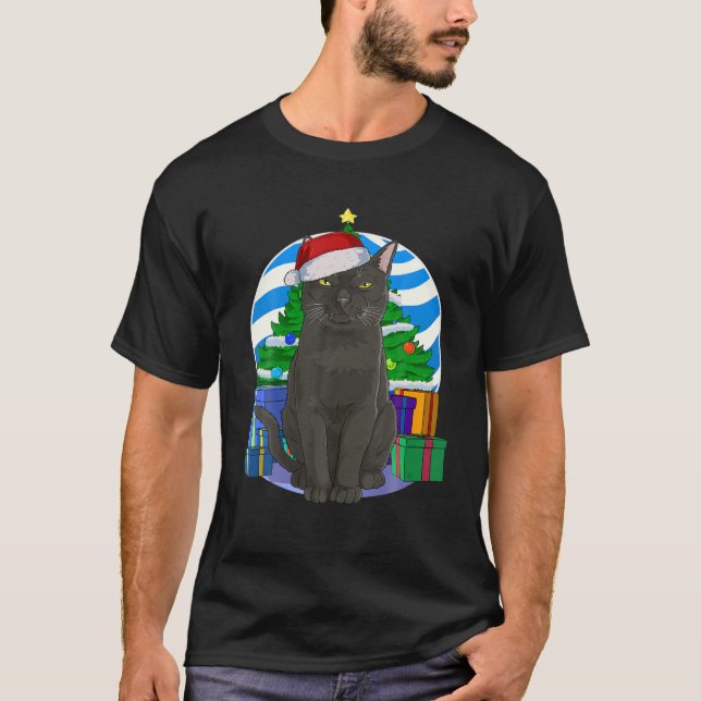 Camiseta Presente de Natal para Papais noeis de Gato de Bom (Frente)