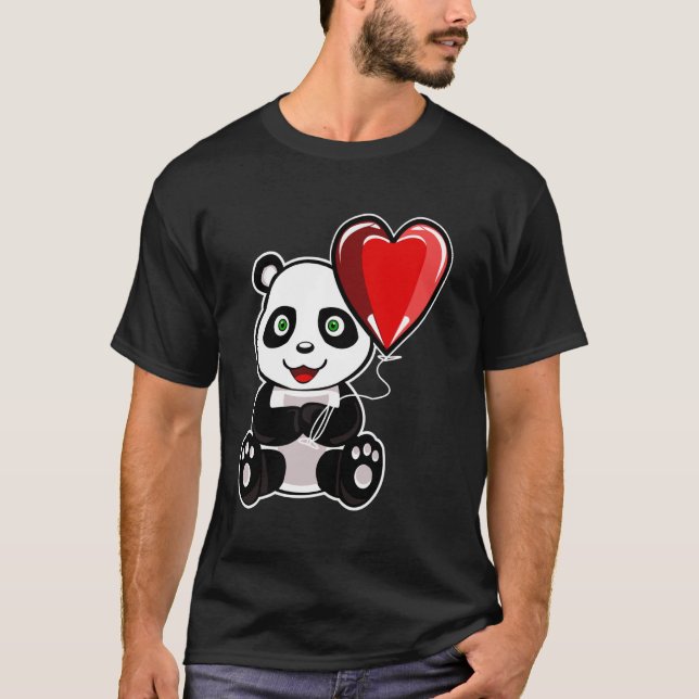Camiseta Presente de Panda do Dia dos Namorados com Balão e (Frente)