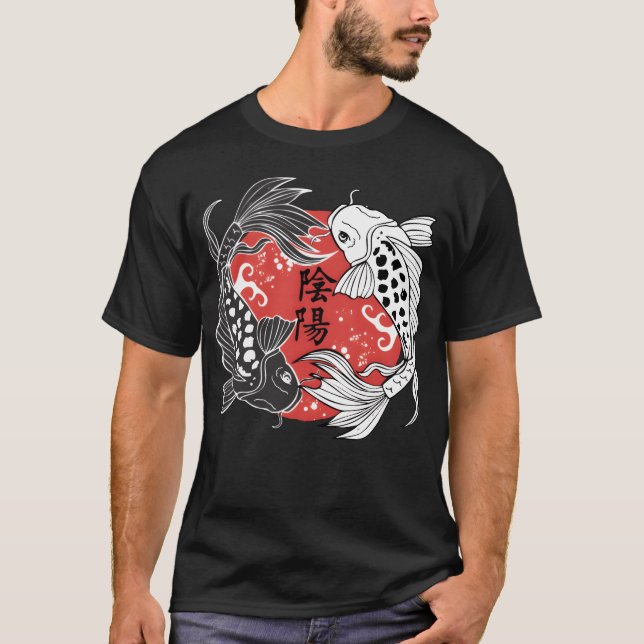 Camiseta Presente de Peixe Koi Yin e Yang para Amante de Pe (Frente)